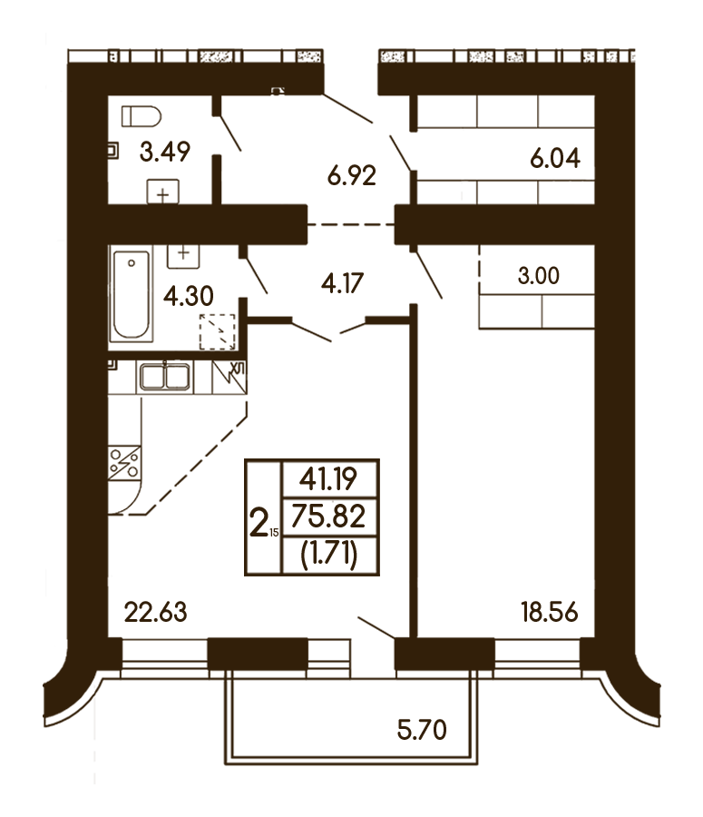 2-кімнатна 75.82 м² в ЖК Чайка від 22 000 грн/м², с. Чайки