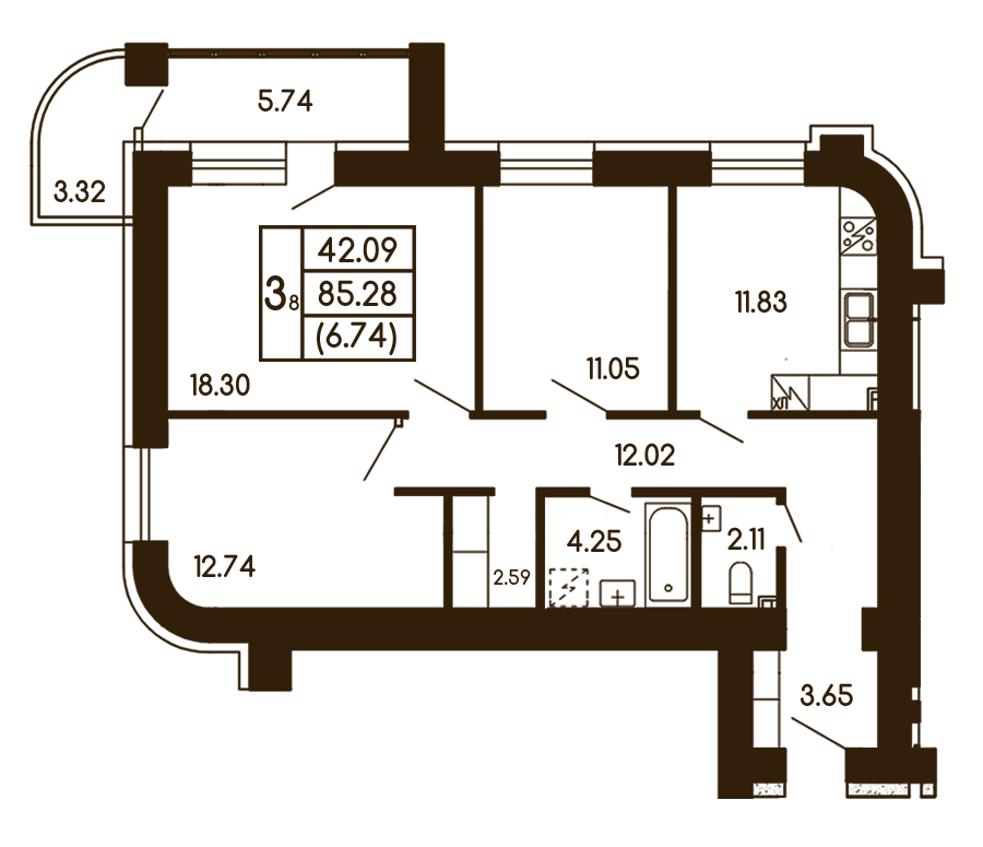 3-кімнатна 84.37 м² в ЖК Чайка від 21 000 грн/м², с. Чайки