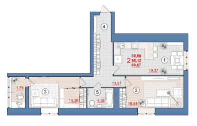 2-комнатная 69.87 м² в ЖК Уютный от 14 900 грн/м², Чернигов