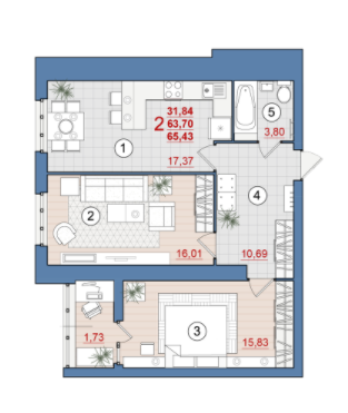 2-комнатная 65.43 м² в ЖК Уютный от 14 900 грн/м², Чернигов