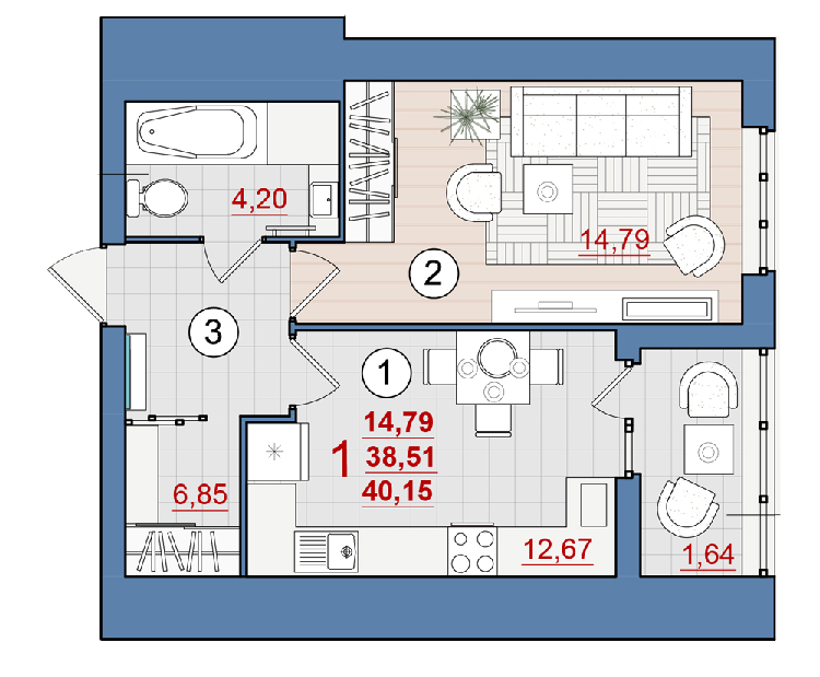 1-комнатная 40.15 м² в ЖК Уютный от 14 500 грн/м², Чернигов