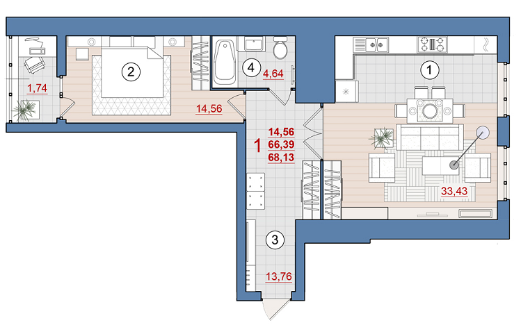 1-кімнатна 68.13 м² в ЖК Затишний від 14 500 грн/м², Чернігів