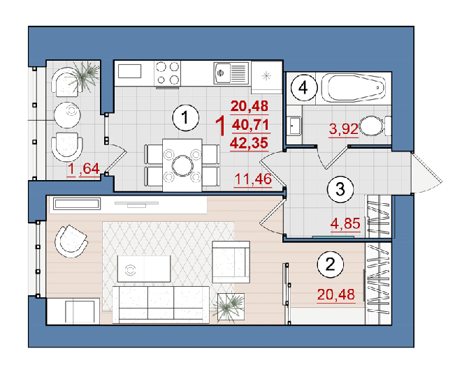 1-комнатная 42.35 м² в ЖК Уютный от 14 500 грн/м², Чернигов