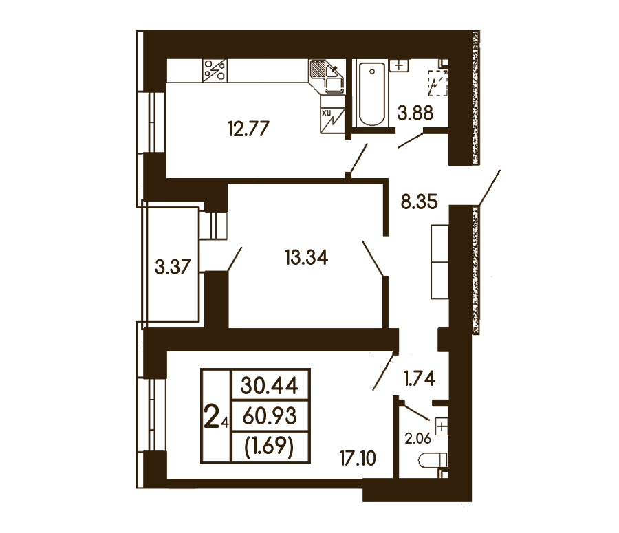 2-кімнатна 60.93 м² в ЖК Чайка від 21 000 грн/м², с. Чайки