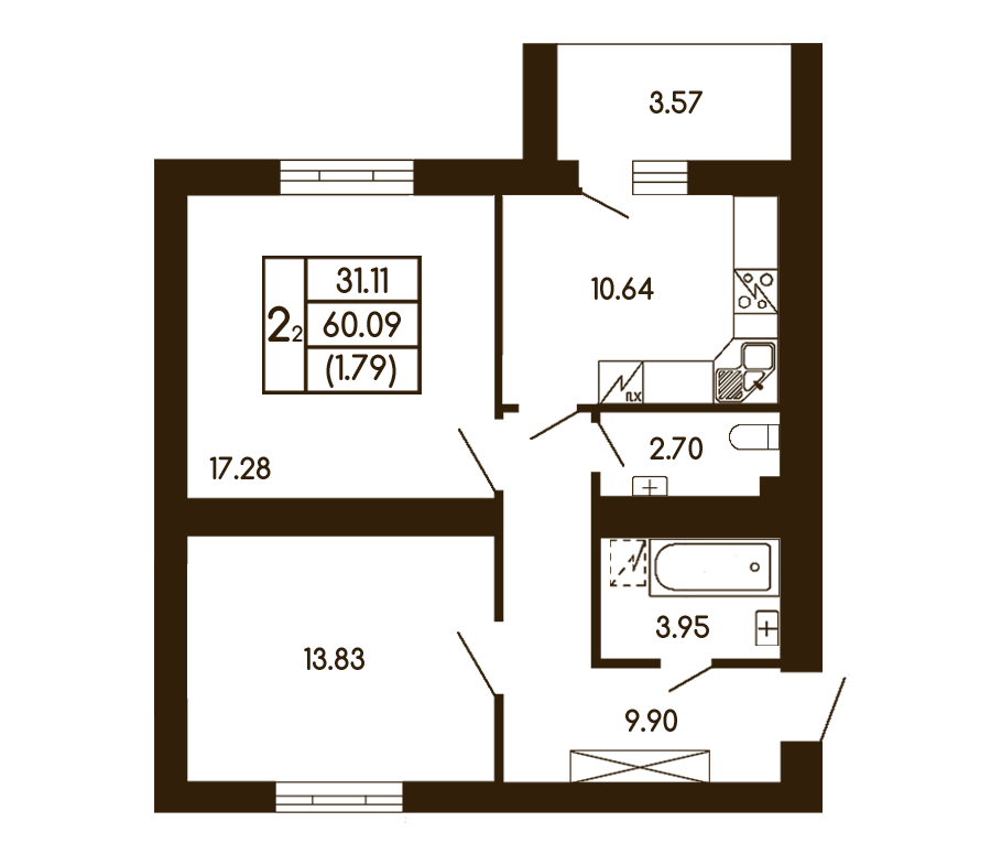 2-кімнатна 60.09 м² в ЖК Чайка від 21 000 грн/м², с. Чайки