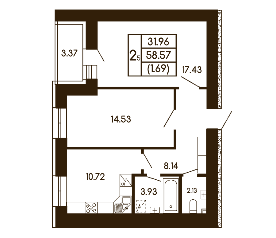 2-кімнатна 58.57 м² в ЖК Чайка від 21 000 грн/м², с. Чайки