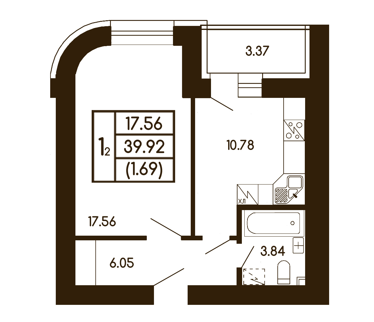 1-кімнатна 39.92 м² в ЖК Чайка від 21 500 грн/м², с. Чайки