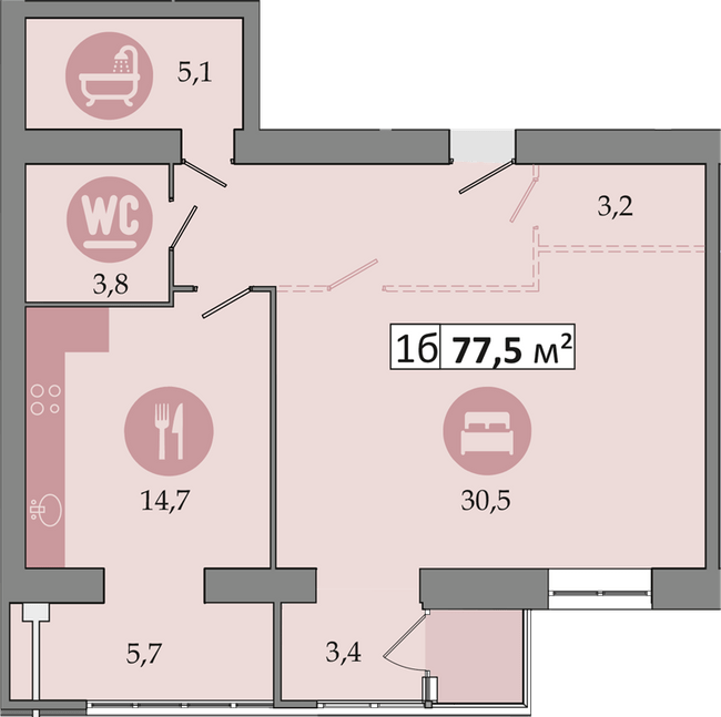 2-комнатная 77.5 м² в ЖК Днепровская Брама 2 от 16 200 грн/м², пгт Слобожанское