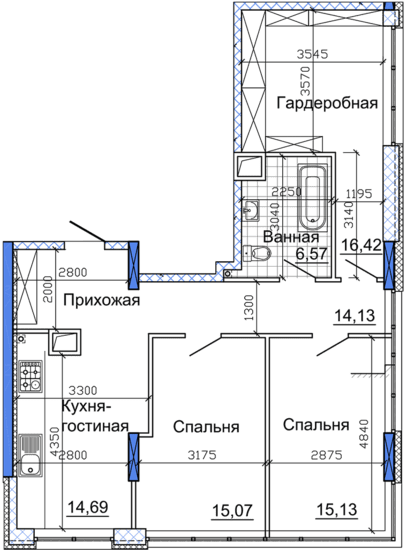 2-комнатная 84.49 м² в ЖК Nebo от 40 200 грн/м², Днепр