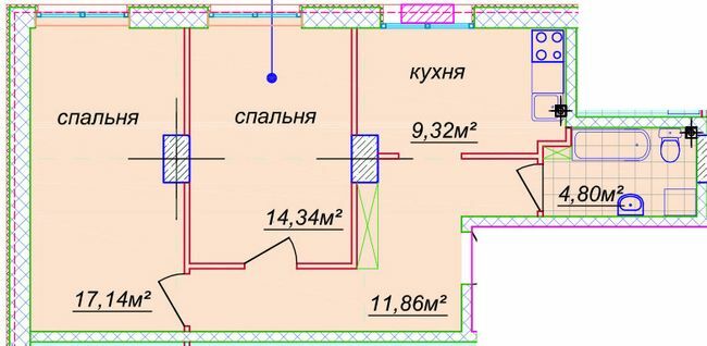 2-кімнатна 59.18 м² в ЖК Миронова від 38 200 грн/м², Дніпро