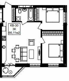 3-комнатная 66.11 м² в ЖК Янтарный от 26 250 грн/м², Днепр