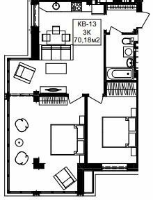 3-комнатная 70.18 м² в ЖК Янтарный от 26 250 грн/м², Днепр