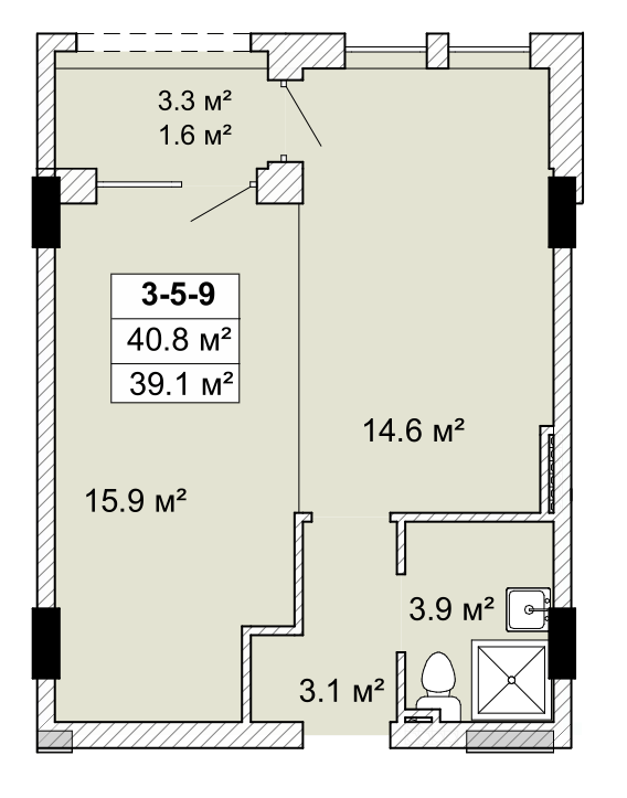 1-кімнатна 40.8 м² в ЖК SMART City-2 від 21 300 грн/м², Одеса