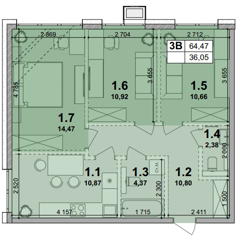 3-кімнатна 64.47 м² в ЖК Petrivsky Residence від 28 000 грн/м², с. Святопетрівське