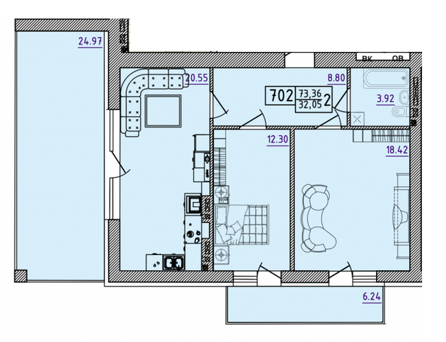 2-комнатная 73.36 м² в ЖК Парк Морской от 16 500 грн/м², г. Южное