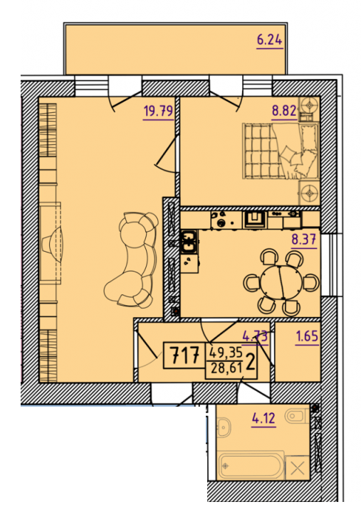 2-кімнатна 49.35 м² в ЖК Парк Морський від 16 500 грн/м², м. Южне