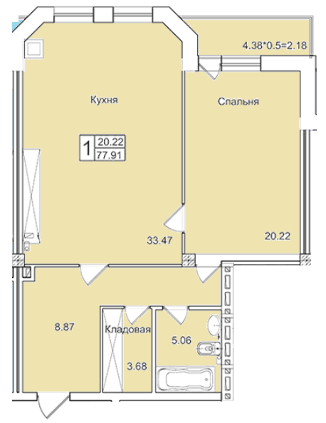 1-кімнатна 77.91 м² в ЖК English house від 26 300 грн/м², с. Крижанівка