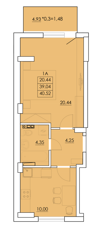 1-кімнатна 40.52 м² в ЖК Ventum від 17 350 грн/м², с. Крижанівка
