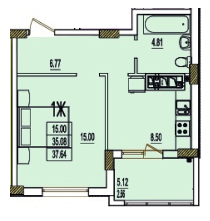 1-кімнатна 37.64 м² в ЖК RosenTal від 15 700 грн/м², с. Лиманка