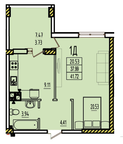 1-кімнатна 41.72 м² в ЖК RosenTal від 17 550 грн/м², с. Лиманка
