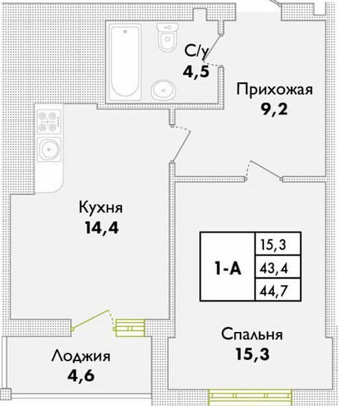 1-кімнатна 44.7 м² в ЖК Парк Совіньон від 20 450 грн/м², смт Таїрове