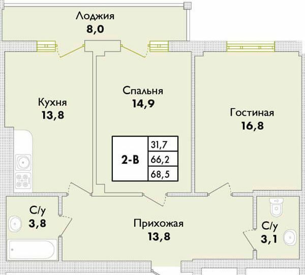 2-комнатная 68.5 м² в ЖК Парк Совиньон от 23 800 грн/м², пгт Таирово