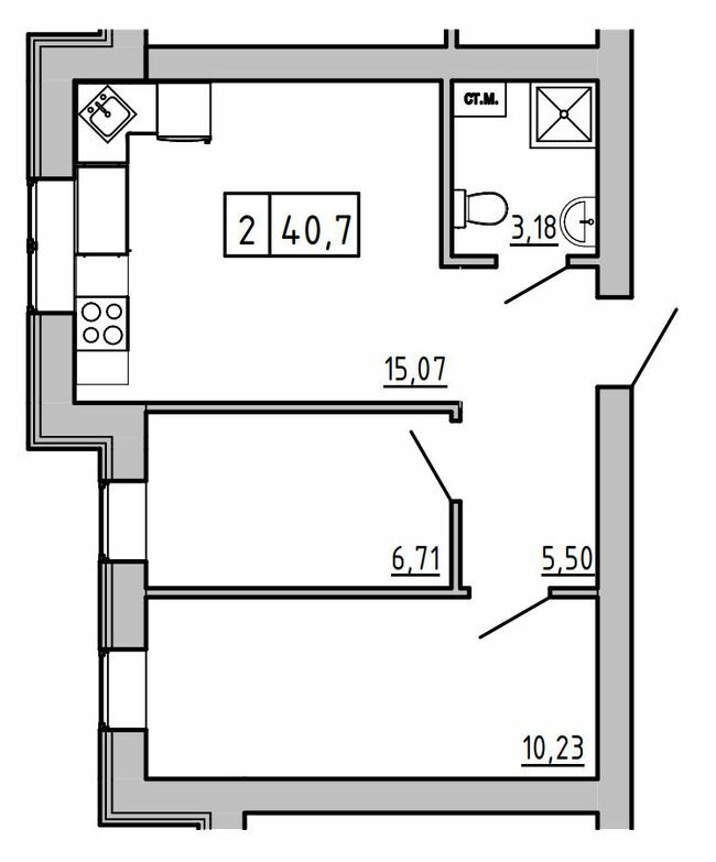 2-комнатная 40.7 м² в ЖК KEKS от 14 650 грн/м², пгт Авангард