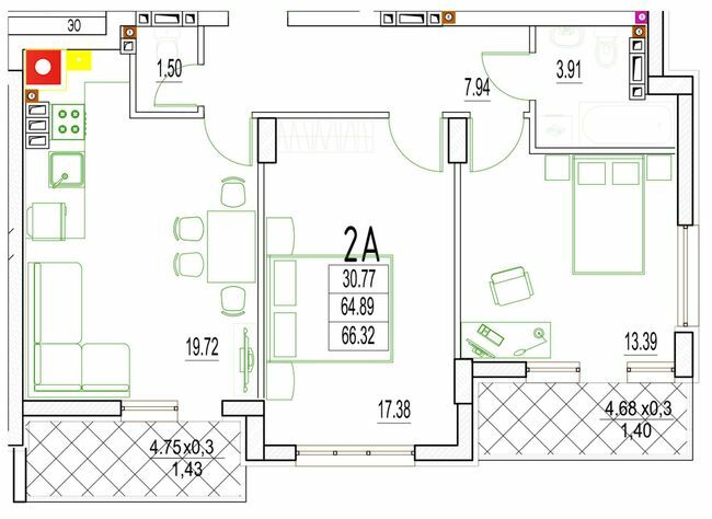 2-кімнатна 66.32 м² в ЖК DERBY Style House від 31 550 грн/м², Одеса