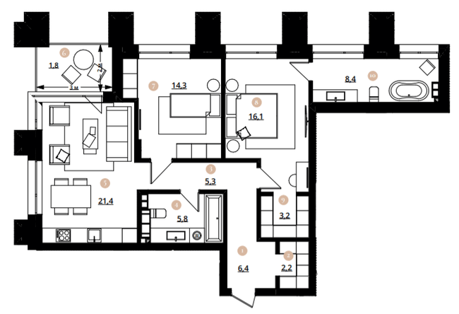 2-комнатная 84.9 м² в ЖК Doma Trabotti от 62 200 грн/м², Одесса