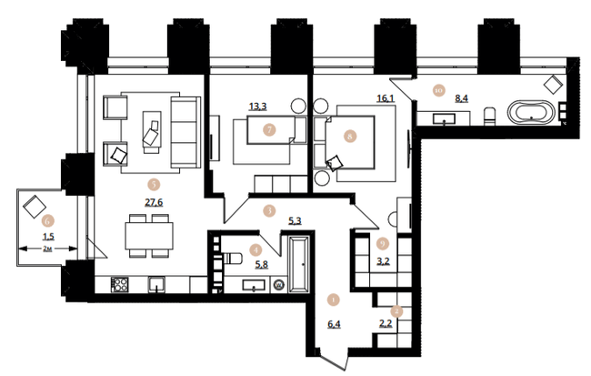 2-кімнатна 89.8 м² в ЖК Doma Trabotti від 62 200 грн/м², Одеса