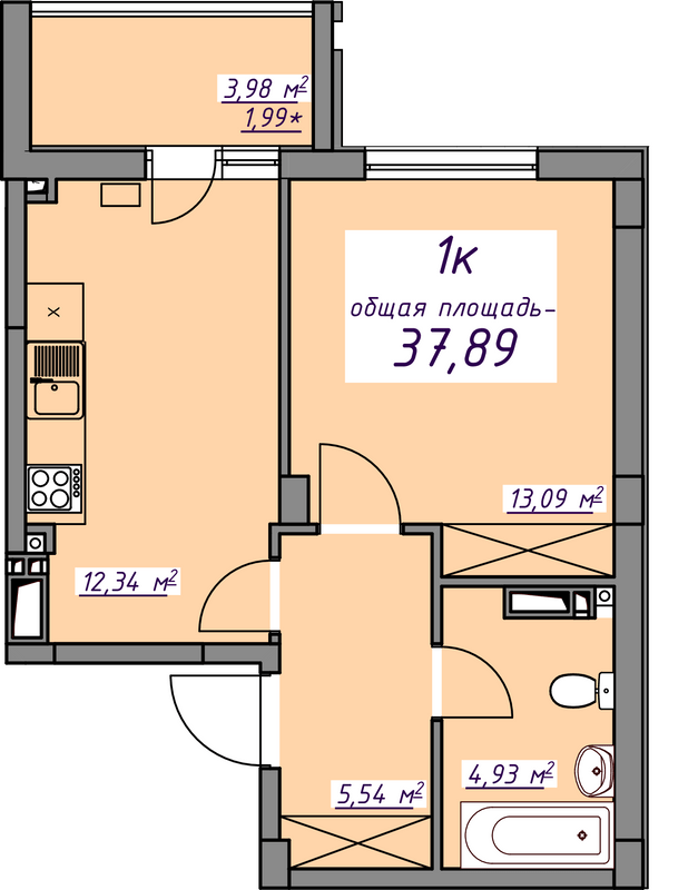 1-комнатная 37.89 м² в ЖМ Седьмое Небо от 18 350 грн/м², пгт Авангард