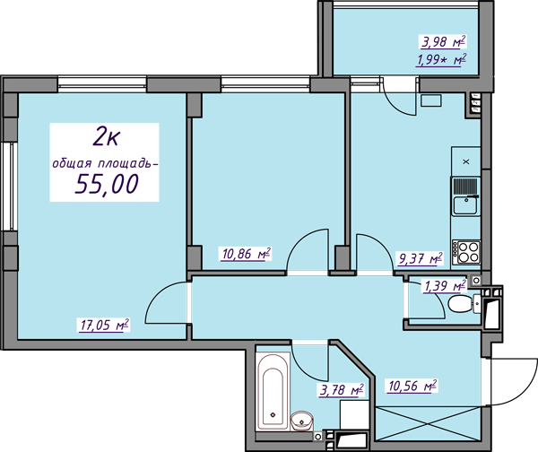 2-комнатная 55 м² в ЖМ Седьмое Небо от 19 850 грн/м², пгт Авангард