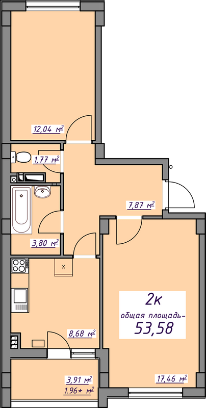 2-комнатная 53.58 м² в ЖМ Седьмое Небо от 18 550 грн/м², пгт Авангард