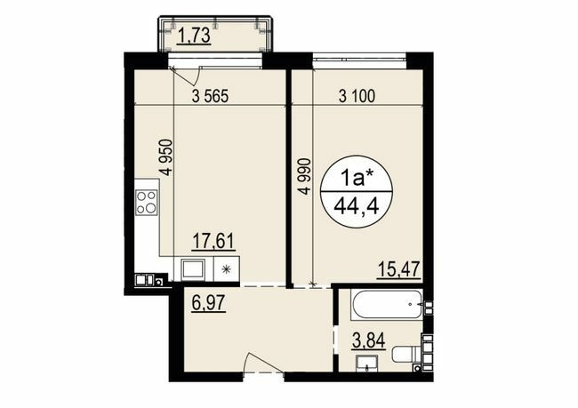 1-комнатная 44.4 м² в ЖК Гринвуд 2 от 19 550 грн/м², пгт Брюховичи
