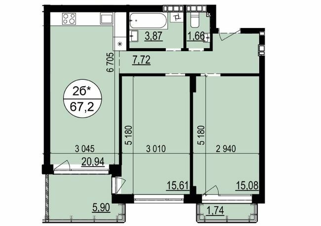 2-комнатная 67.2 м² в ЖК Гринвуд 2 от 20 150 грн/м², пгт Брюховичи