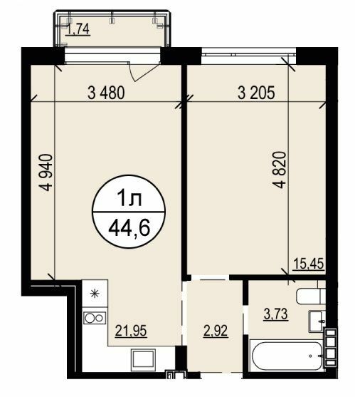 1-комнатная 44.6 м² в ЖК Гринвуд 2 от 19 550 грн/м², пгт Брюховичи