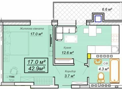 1-комнатная 42.9 м² в ЖК Grand Village от 22 000 грн/м², с. Сокольники
