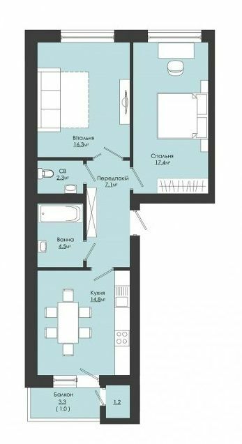 2-комнатная 64.6 м² в ЖК Сонячний край от 14 250 грн/м², с. Зымна Вода