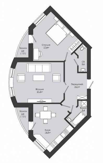 2-кімнатна 71.9 м² в ЖК Сонячний край від забудовника, с. Зимна Вода