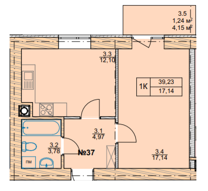 1-кімнатна 39.23 м² в ЖК Проект Панорама від 21 450 грн/м², м. Пустомити