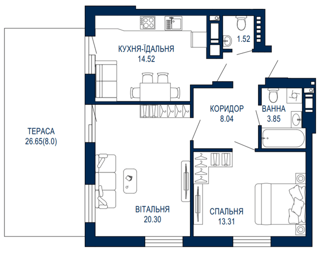 2-кімнатна 69.27 м² в ЖК Viking Park від 27 650 грн/м², Львів