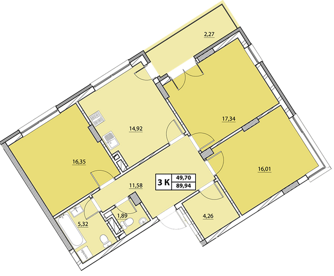 3-кімнатна 89.94 м² в ЖК Гіацинт-Люкс від 43 650 грн/м², Львів