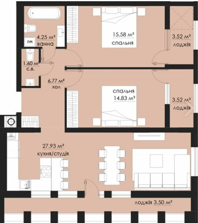 2-кімнатна 81.5 м² в ЖК на Стрийській від 19 500 грн/м², Львів