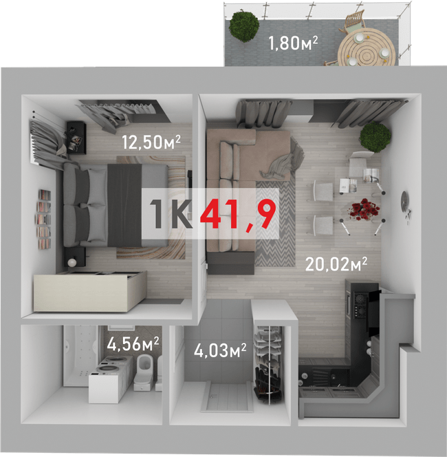 1-кімнатна 41.9 м² в ЖК Квартал Краківський від 13 300 грн/м², с. Вовчинець