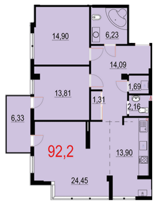 3-кімнатна 92.2 м² в ЖК Бульвар Європейський від 20 500 грн/м², Івано-Франківськ