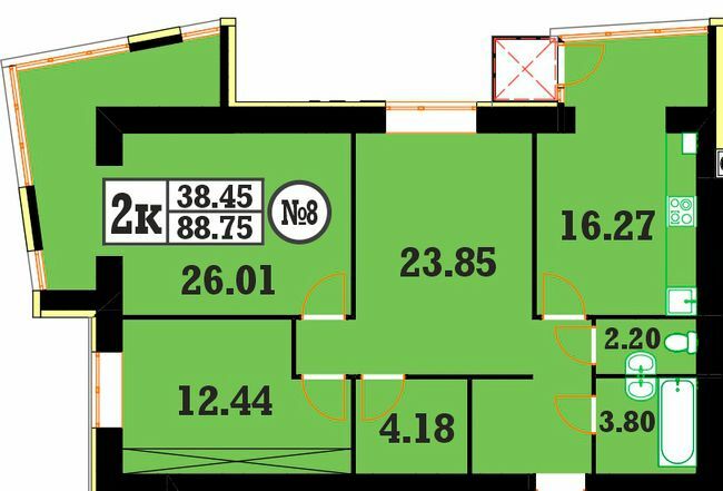 2-комнатная 88.75 м² в ЖК Кардамон от 20 200 грн/м², Хмельницкий