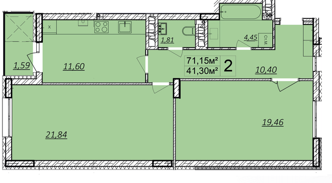 2-комнатная 71.15 м² в ЖК Дружба Хаус от 14 500 грн/м², г. Волочиск