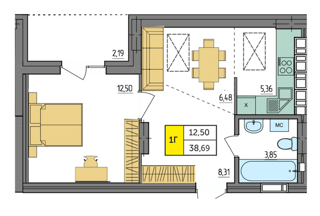 1-кімнатна 38.69 м² в ЖК Амстердам від 18 500 грн/м², с. Струмівка