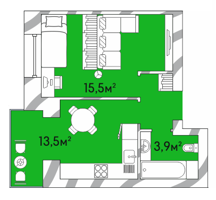 1-кімнатна 35.1 м² в ЖК Затишний Двір-2 від 15 550 грн/м², Луцьк