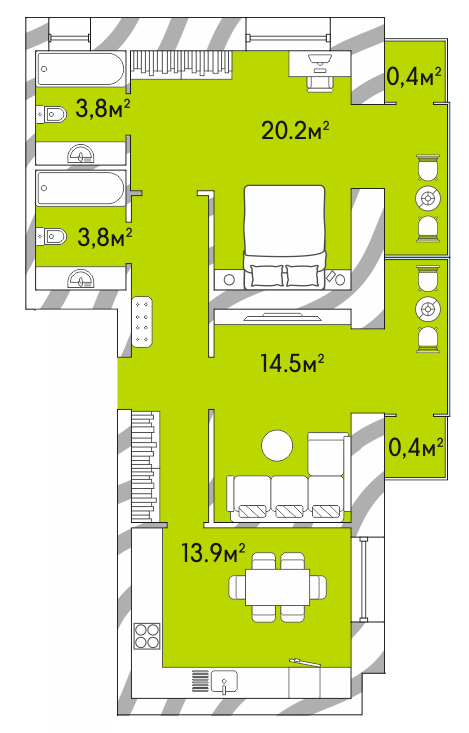 2-комнатная 66.3 м² в ЖК Затишний Двір-2 от 15 900 грн/м², Луцк